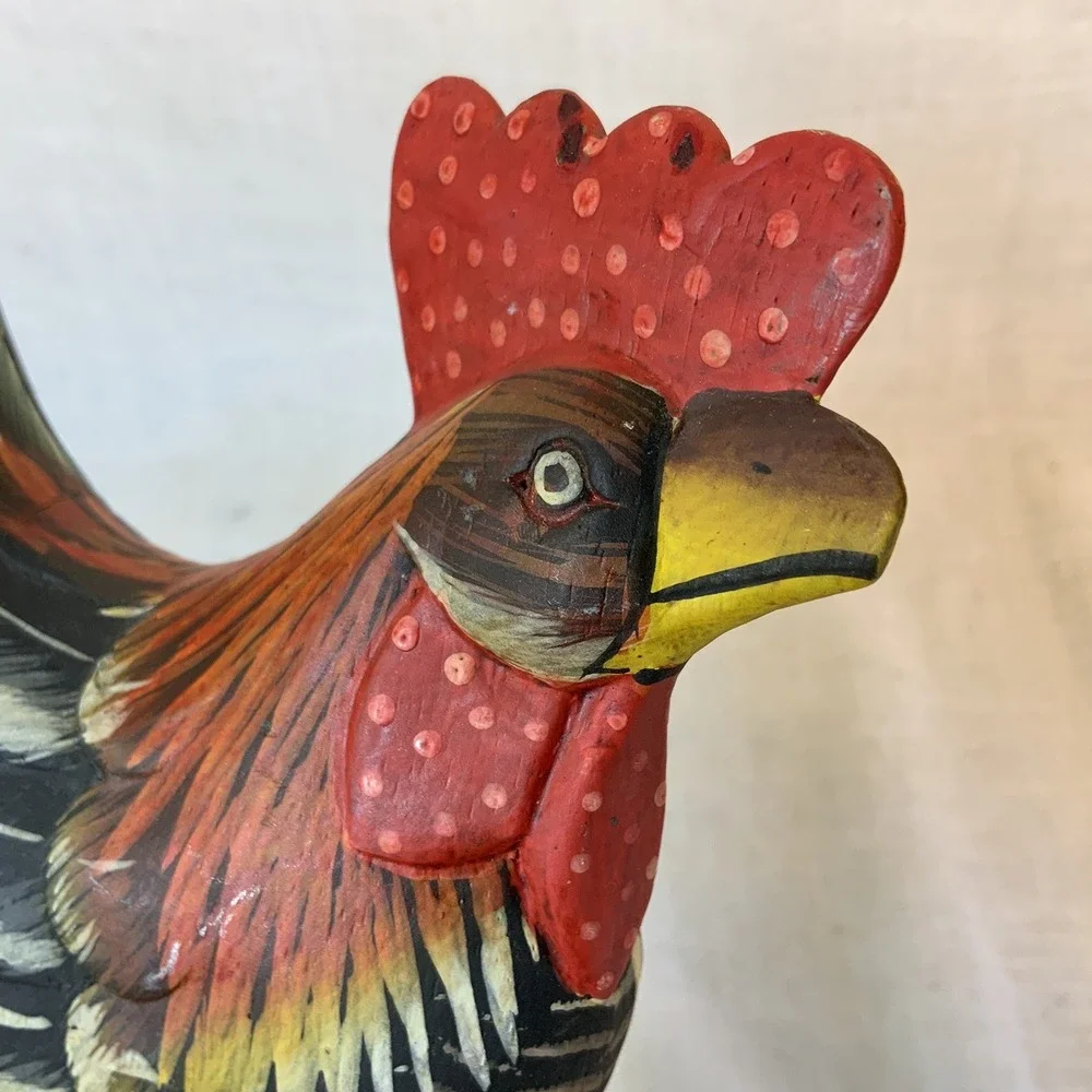 Folk Art Hand Carved WOODEN ROOSTER 5.5